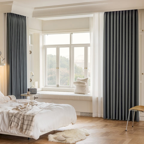 Verdunkelungsvorhang aus blaugrauem Chenille-Schlafzimmer