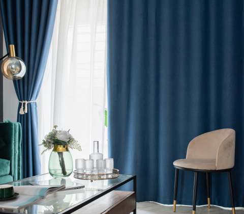 Rideau occultant bleu nuit lin double face premium salon