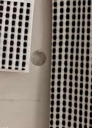 Dicker, schwarz gestreifter Chenille-Vorhang in Ecru