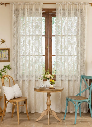 Luxuriöses, besticktes, transparentes Vintage-Wohnzimmer in Weiß
