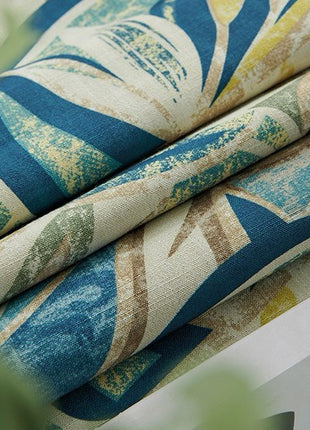 Chenille-Vorhang mit tropischem Blattwerk in Grün und Beige