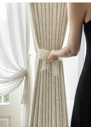 Luxuriöser, verdunkelnder Jacquard-Vorhang aus beigem Baumwollleinen