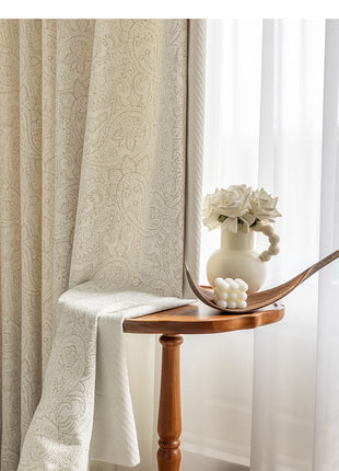Luxuriöser, verdunkelnder Jacquard-Vorhang aus beigem Baumwollleinen