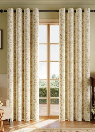Beigefarbener Jacquard-Vorhang mit gestickten Mustern