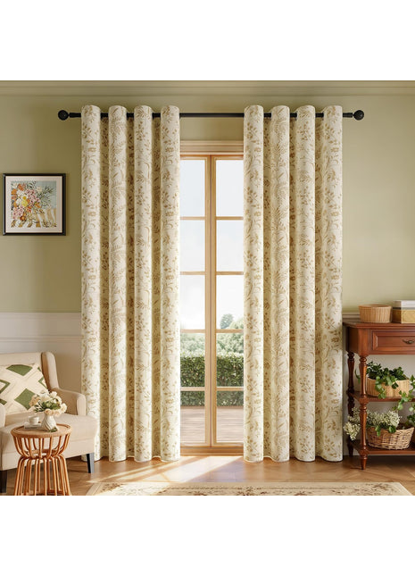 Beigefarbener Jacquard-Vorhang mit gestickten Mustern