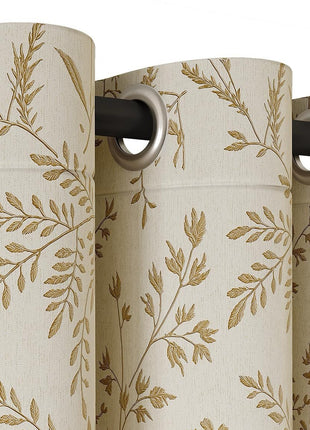 Beigefarbener Jacquard-Vorhang mit gestickten Mustern