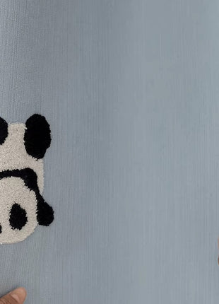 Kindervorhang Panda mit grauem Schachbrettmuster bestickt