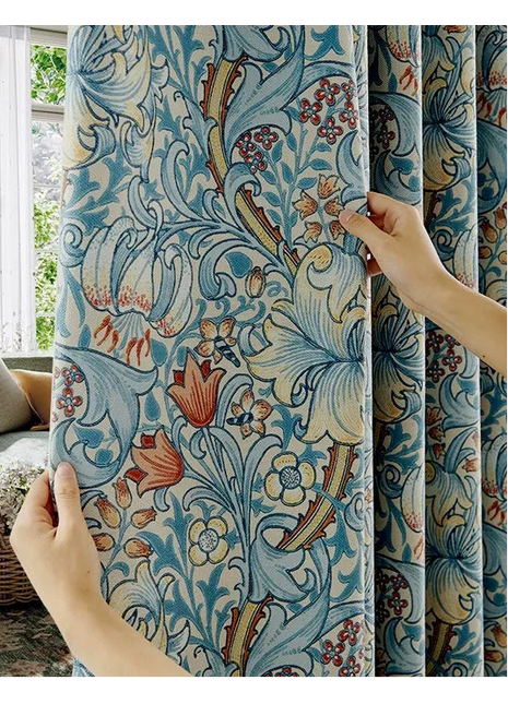 Jacquard-Vorhang mit roten Blumen und Vögeln im klassischen Stil