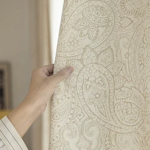 Luxuriöser, verdunkelnder Jacquard-Vorhang aus beigem Baumwollleinen