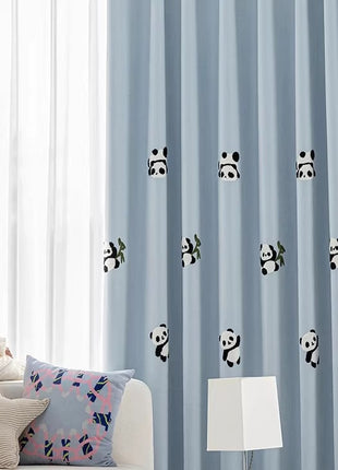 Kindervorhang Panda mit grauem Schachbrettmuster bestickt