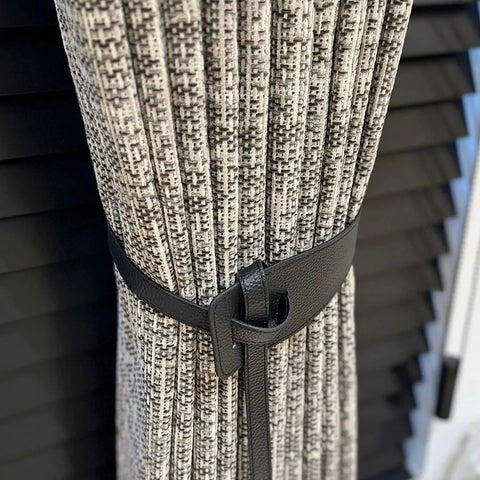 Moderner Verdunkelungsvorhang aus beigem Chenille mit Tweed-Effekt