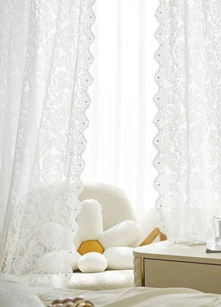 Weißer Schleier mit bestickten Arabesken im Bohemian-Chic-Stil