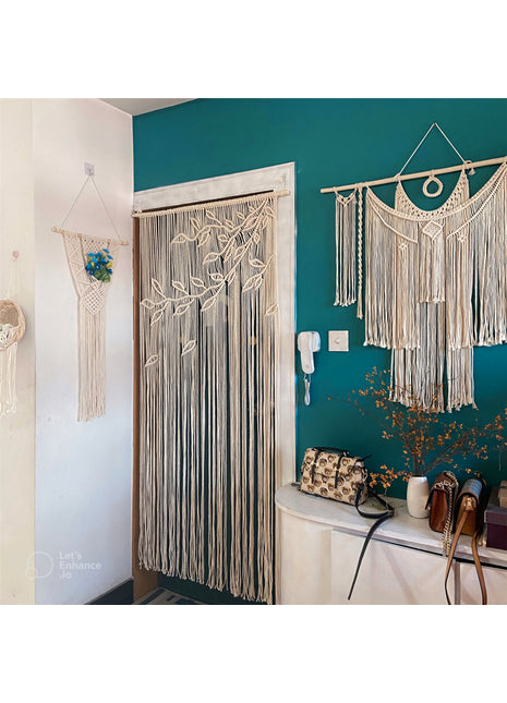 Weißer Makramee-Vorhang (95 cm x 200 cm)