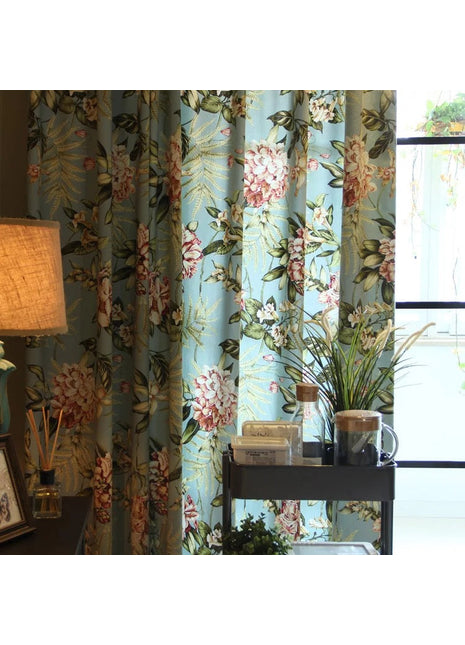 Vintage-Gardine mit Blumenmuster, grün