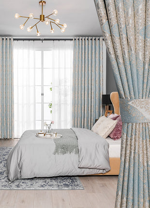 Rideau Vintage Bleu a Motifs