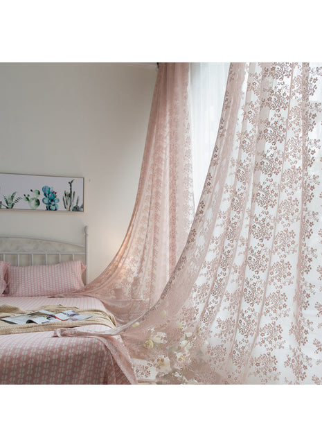 Bestickter rosa transparenter Vorhang