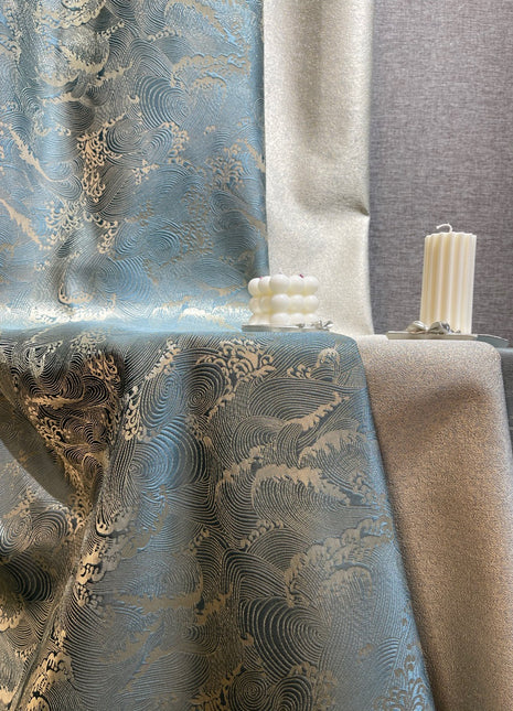 Rideau Bleu Motif Vagues